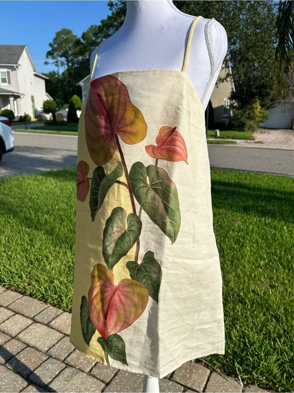NWT🌷FARM Rio Golden Yellow Anthurium Square Neck Mini Dress